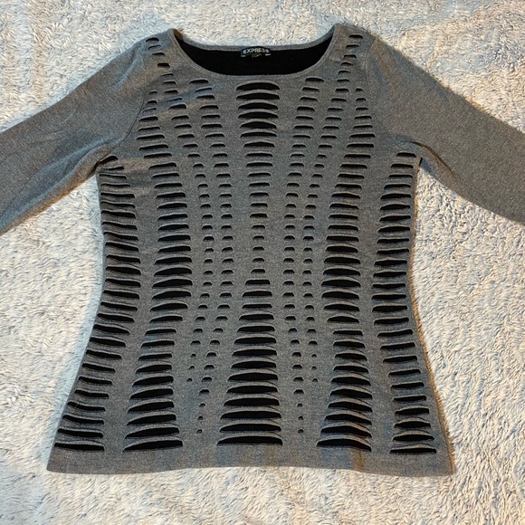 Express 3/4 Sleeve Gray and Black Sweater - Picture 2 of 4